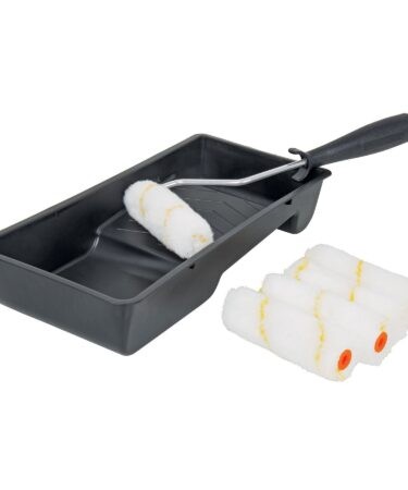 Kit de rodillo para pintar, 4″ (maneral, charola y felpa) Codigo:15023